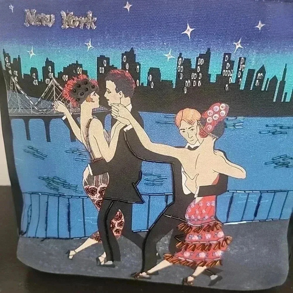 Frankie & Johnnie Vintage New York Handbag Dancing Skyline NYC Tote Beaded Roomy - Picture 2 of 7